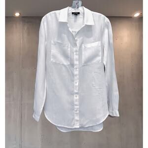 Lord & Taylor 100% Linen Button Front Blouse White Long Sleeve Women’s Small